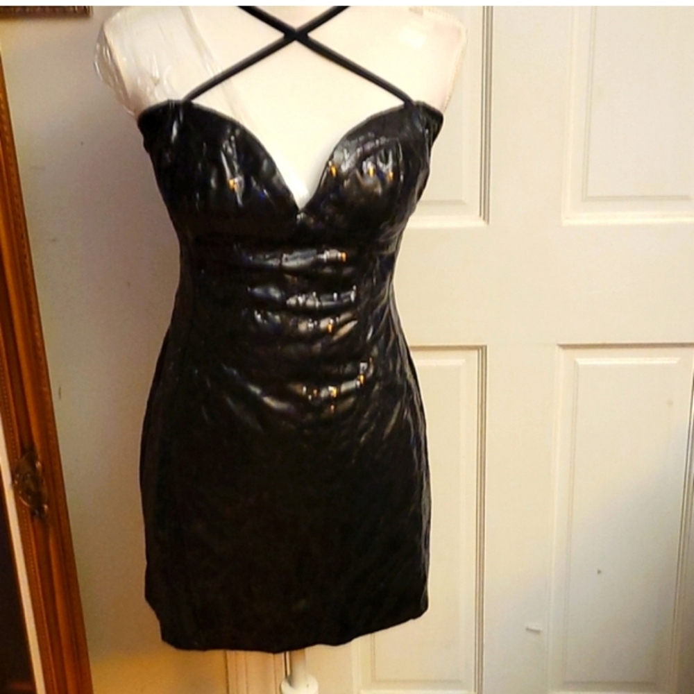 Rubber Ducky Black Sequin Strappy Mini Party Dress SZ Large